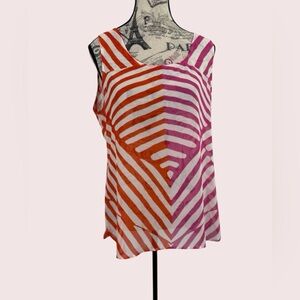 LOFT Chevron Striped Sleeveless Blouse - Sheer Orange and Pink Size M